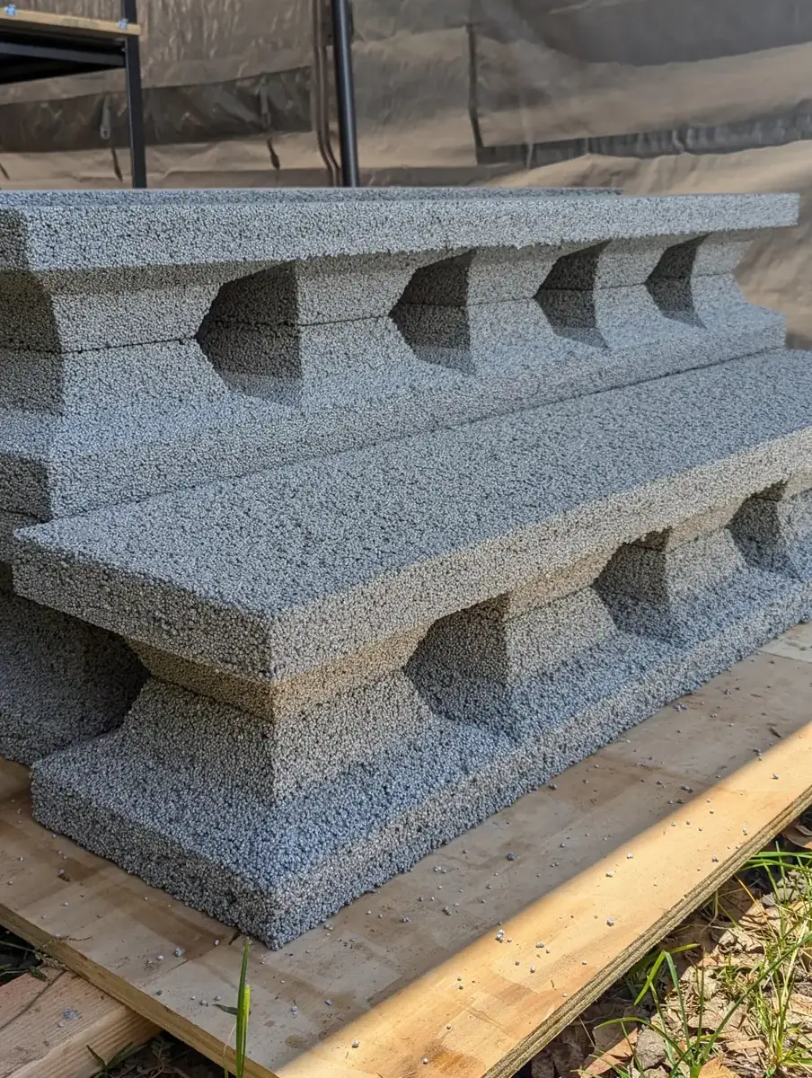 Blocks stacked in rows on a pallet